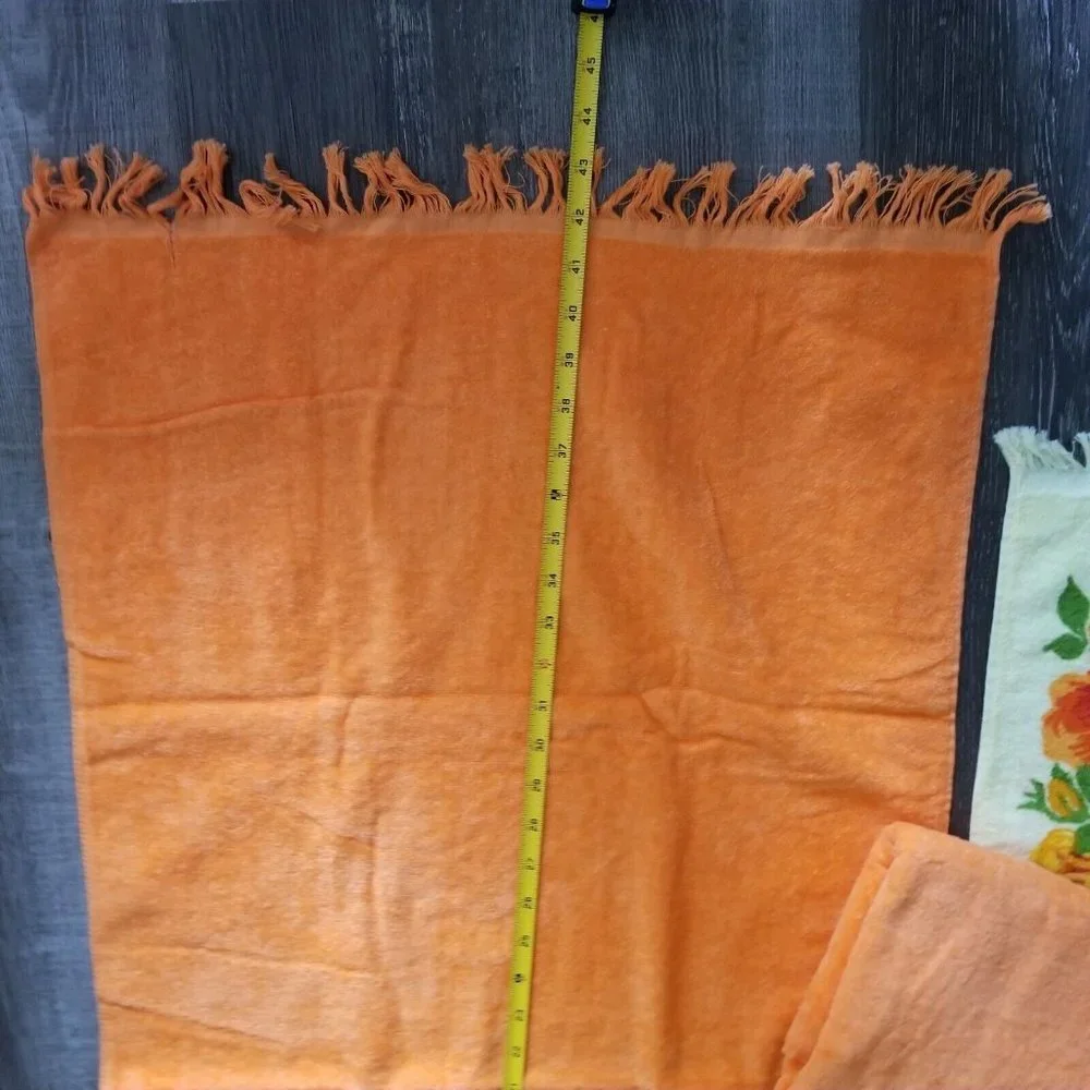 Vintage Towels Cannon Monticello Orange Yellow Bath Set 6 Piece Floral Flowers
